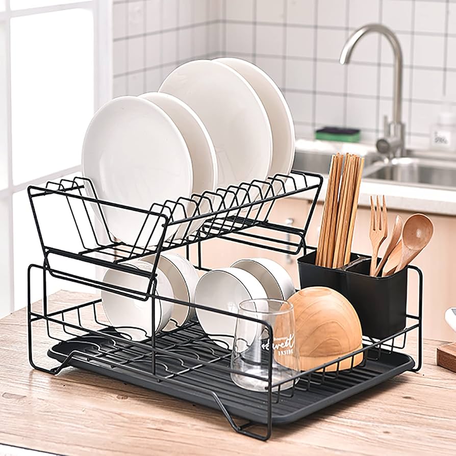 Escurridor de Platos Negro en Acero Inoxidable