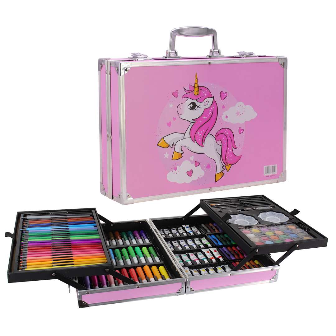 Juguete SET Valija Metalica Arte 145 Piezas Unicornio Rosada