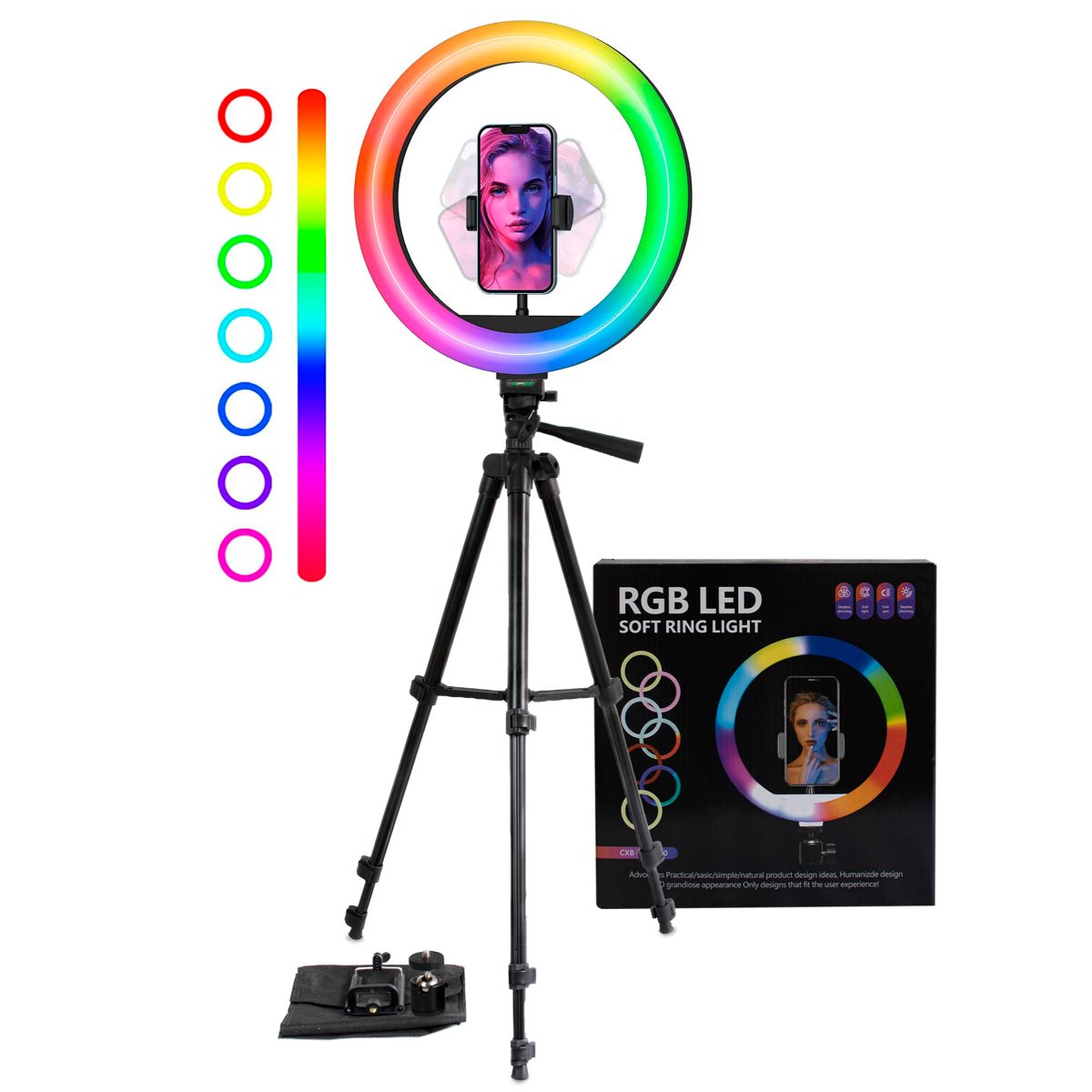 Tripode Extensible 2.1MTS + Anillo LUZ LED RGB